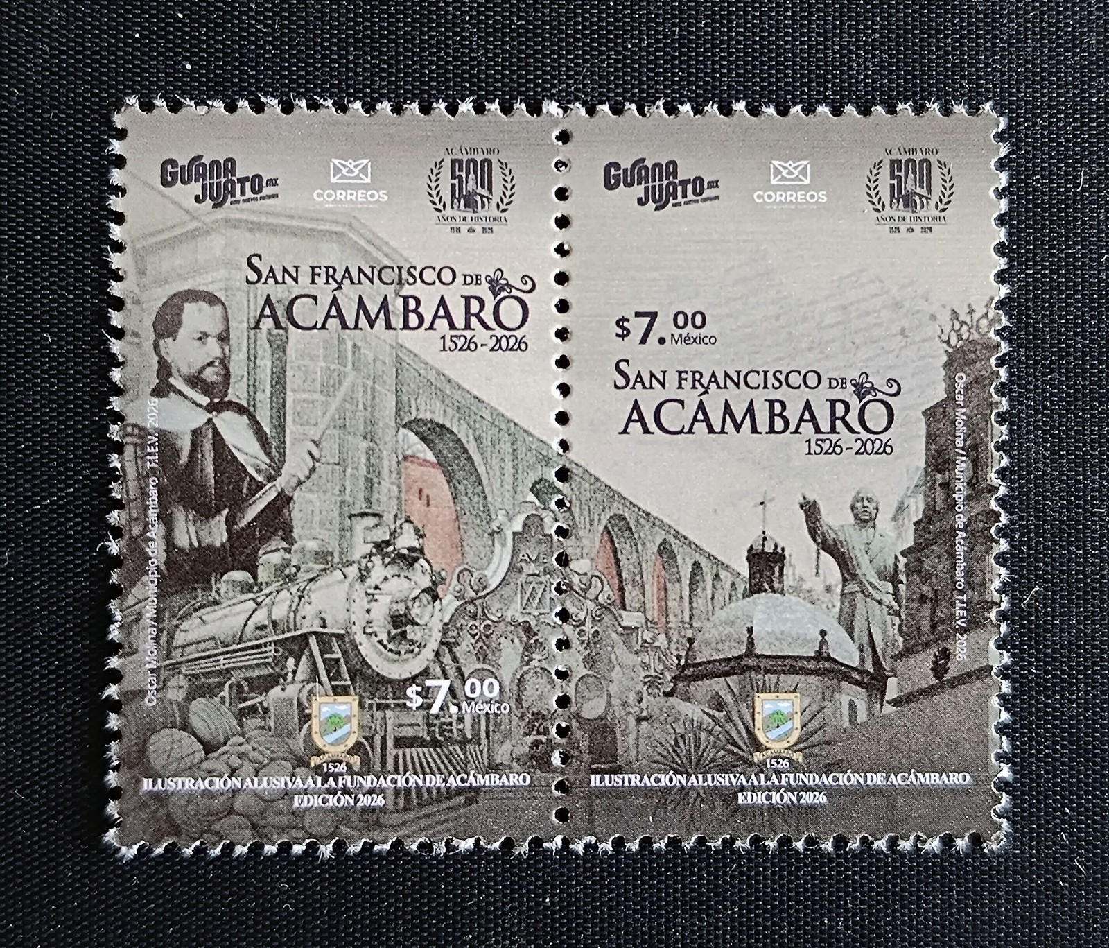 MEXICO 2026 OLD TRAIN LOCOMOTIVE Acambaro village anniv., MNH stamp pair, ltd. e