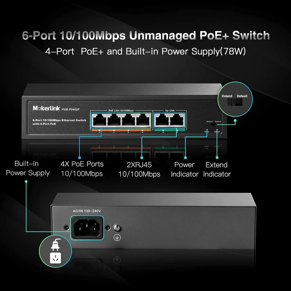 6-Port PoE+ Switch – High-Power 78W Plug & Play Network Hub - Image 2 of 4