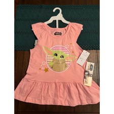 Star Wars Mandalorian Grogu Baby Yoda Pink Tunic  Star Shorts Set Girls Size 6