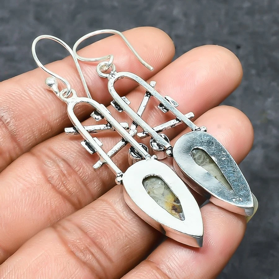 Pendiente de joyería de plata de ley 925 con piedras preciosas de topacio y coral fósil 2,56" l497 Foto 2 de 3