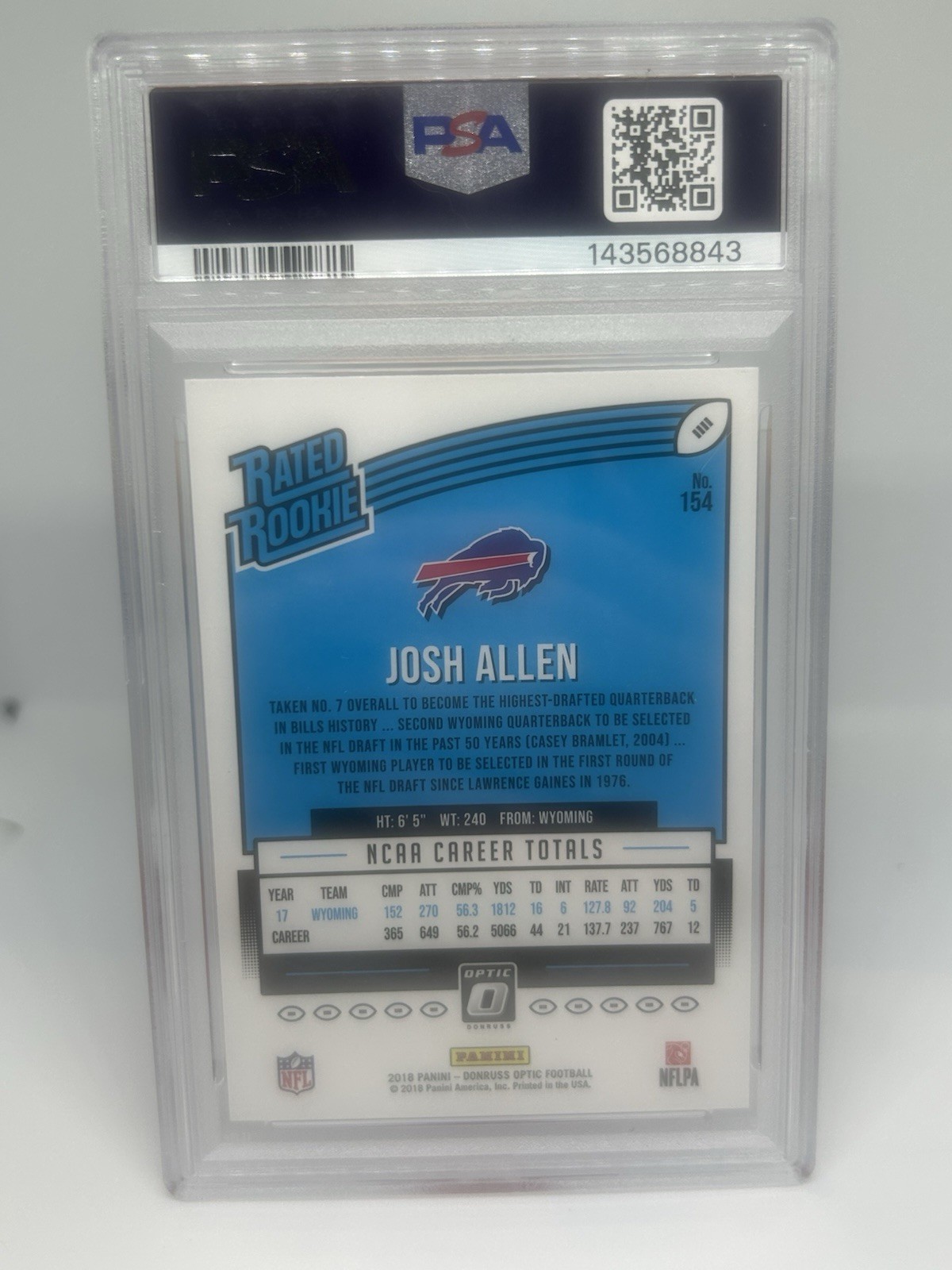 Panini 2018 Donruss Optic Josh Allen Rated Rookie RC #154 Bills PSA 9 view 2