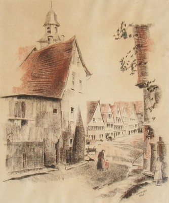 Paul F.Meyer (1882-1962) - Dorfstrasse - Farbzeichnung hinter Glas - sign. -1942