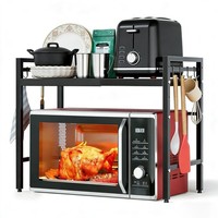 Mikrowellenregal KüChe Kohlenstoffstahl Verstellbar Stabil Schwarz 40-64 Cm