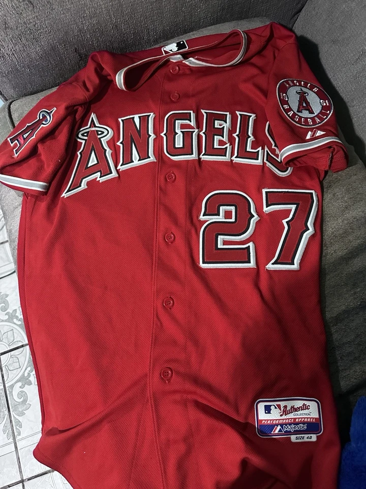 Mike Trout Los Angeles Angels Authentic Jersey Red, Majestic, Anaheim - Image 2 of 4