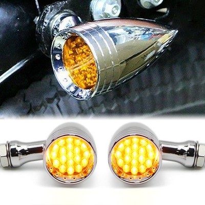 Motorcycle Amber LED Turn Signal Light Universal Indicator Lamp Chrome