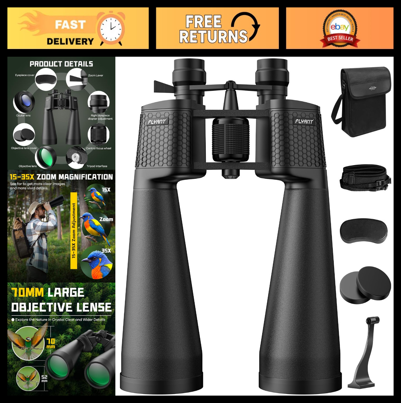 Бинокли и монокуляры High-Powered 15-35x70 Binoculars