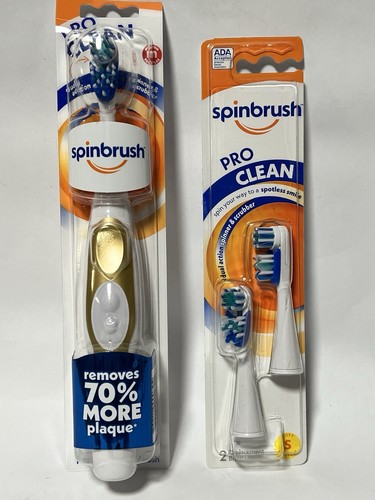 1 Spinbrush Pro Clean Battery Dual Action Toothbrush & Replacement Head Packs