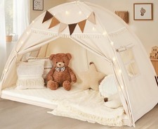 Twin Size Bed Tent Canopy, Kids Play Tent with Flags  Star Lights, Canopy on.