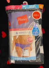 2013 Hanes Cotton Hipster 6pk Pantys sz6 VTG Black Tagless NIP Mid Rise Moderate
