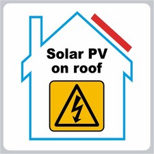 Solar PV on Roof Warning Stickers - 100mm x 100mm - Self Adheisve - Weatherproof
