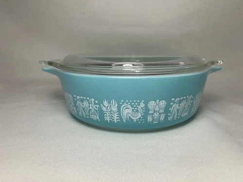 Pyrex Amish Butterprint Casserole Dish 471 Turquoise 1 PT with Lid Vintage