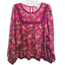 Flying Tomato Women's Blouse Pink Floral Size Large Cottagecore Prairie 