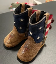 BOOT BARN INFANT SIZE 2 BOYS' FLAG POPPET WESTERN BOOTS - ROUND TOE