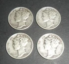 Four 1945 90% Silver Mercury Dimes.