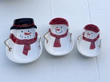 Set of 3 St. Nicholas Square Yuletide Snowmen Nesting Serving Bowls / Dishes