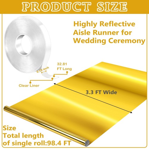 3.3 X 98.4 Ft Aisle Runner For Wedding Ceremony Double Sided Reflective Carpet M - Picture 2 of 7