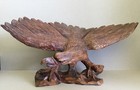 VINTAGE HAND CARVED REAL WOODEN LARGE BEAUTIFUL OPEN WING EAGLE SCULPTURE — photo 9