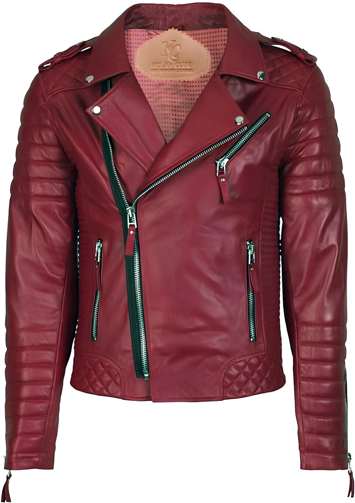 Mens Genuine Lambskin Leather Jacket Racer Biker Cafe Tomato Red Real Motorcycle