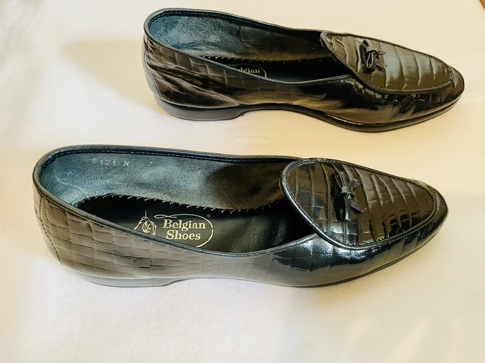 Mujer BÉLGICA Zapatos Midinette Negro Croco Charol Becerro Mocasines Zapatos 7 N Foto 3 de 4