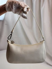 Authentic Longchamp Roseau Leather Shoulder Hand Bag Zipper White Handbag LC