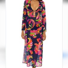 TRINA TURK PALMS PARADISE MESH COVER UP MAXI DRESS, NAVY FLORAL, NWT 178