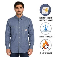 Carhartt FR Men's Steel Blue Shirt Flame Resistant Long Sleeve Lightweight S03