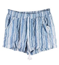 Briggs New York Womens Linen Blend Pull-on Summer Shorts Blue Striped XXL