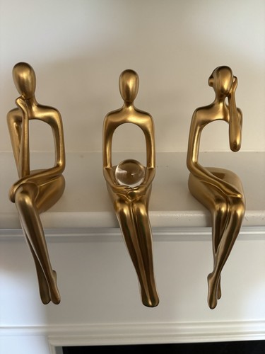 Nordic Gold Thinker Sculpture Sitting Mantle Statues - Bild 2 von 10