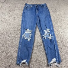 American Eagle Mom Jean Blue Denim Women s Size 4 Regular Jeans Distressed