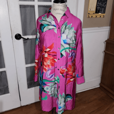 anthropologie pink combo dress NWT Maeve Anthropologie Womens Pink Combo Tunic Buttondown Dress XS