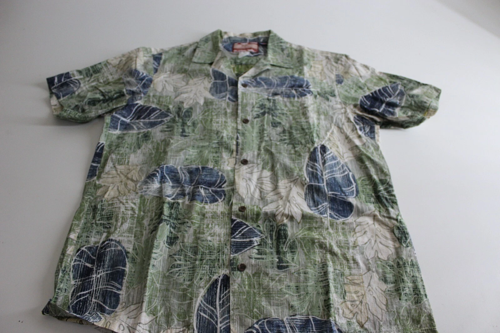 RJC Made Hawaii GreenBlue Floral Pocket CAMP SHIRT Large L