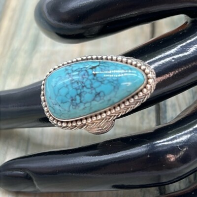 Tibetischer Türkis Barse Sterling Silber Ring Gr. 6 Boho Südwesten