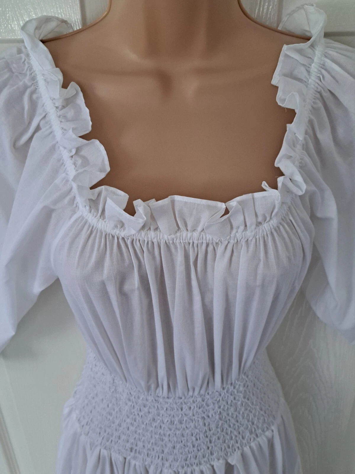 Abito Kate Spade Broderie Anglaise taglia S sopra il ginocchio vita fumè bianco nuovo con etichette