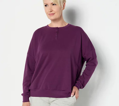 AnyBody Cozy Knit French Terry Oversized Pullover Blackberry XS A458572