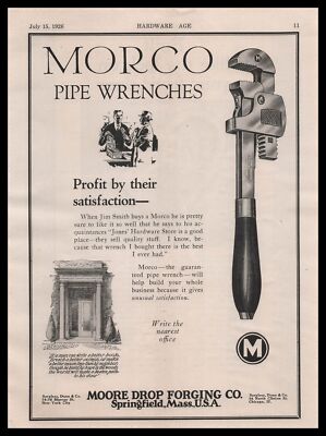 1926 Moore Drop Forging Springfield Massachusetts MORCO Pipe Wrenches Print Ad