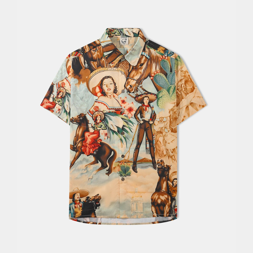 Sexy Cowgirl With A Brown Horse Hawaiian Shirt For Men US Size Summer Style NEW
