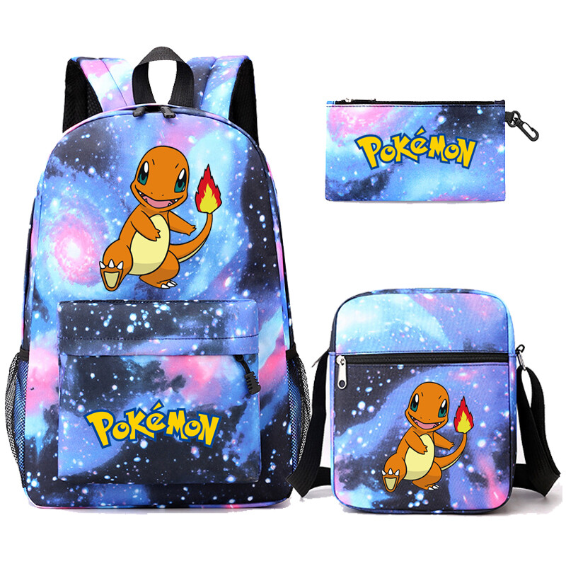Mochila Charmander 3 PIEZAS Bolsos de Hombro Estudiante Bolsas Escolares Estuche para Lápices Regalo