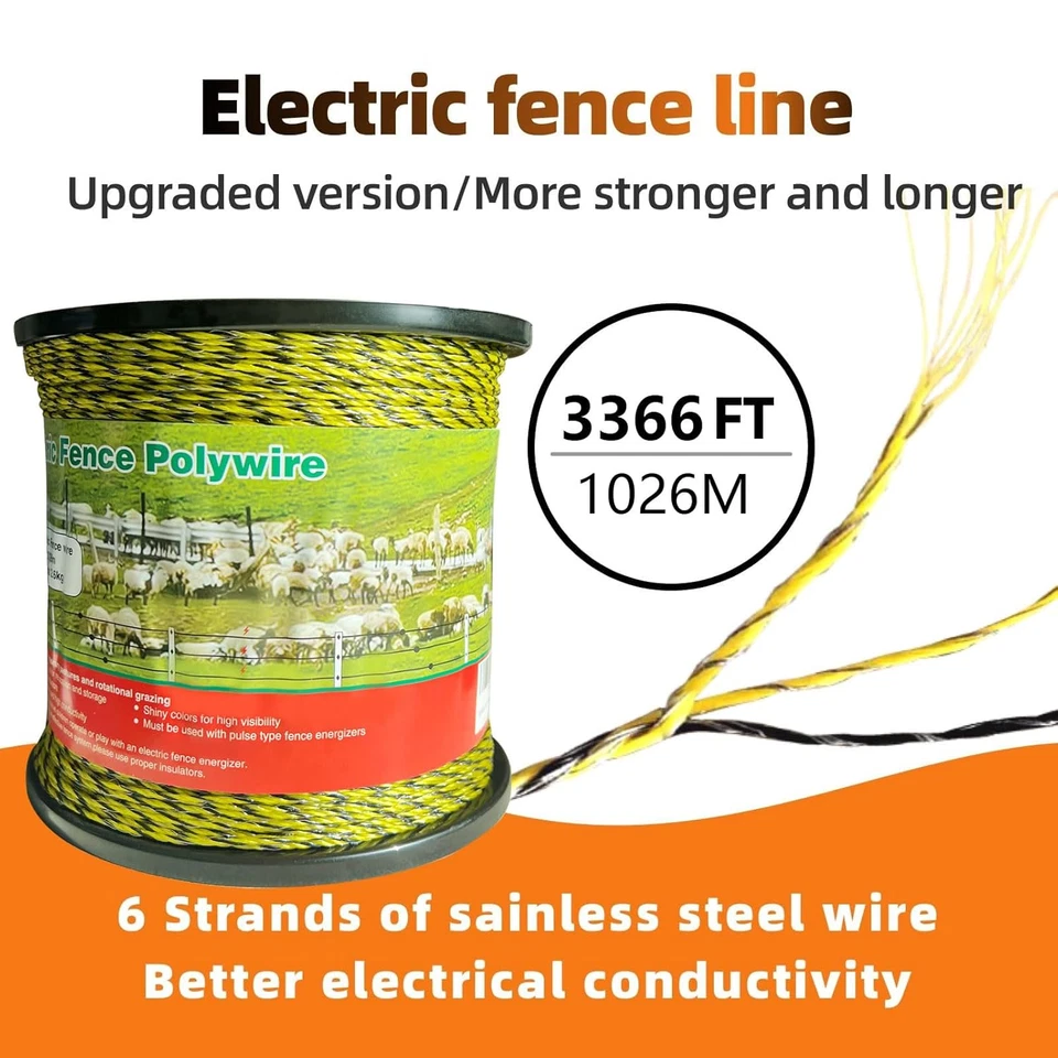 Upgraded Electric Fence Polywire 3366 Feet 1026 Meters, 6 Stainless Steel Strand - Image 3 of 4