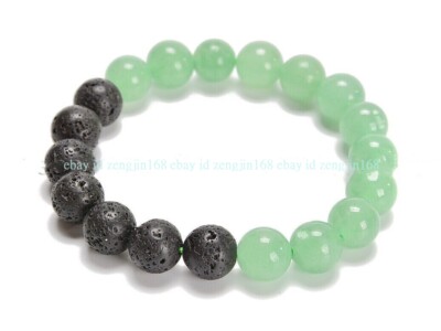 New 6/8/10/12mm Green Aventurine Black Lava Gem Round Bead Stretch Bracelet 7.5''