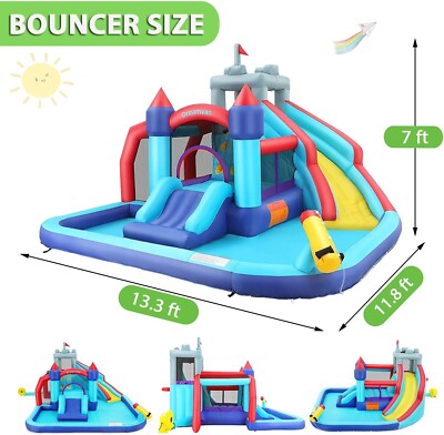 Inflatable Bounce House Water Slide, Kids Bouncy Castle with 580W Blower GIFTS 