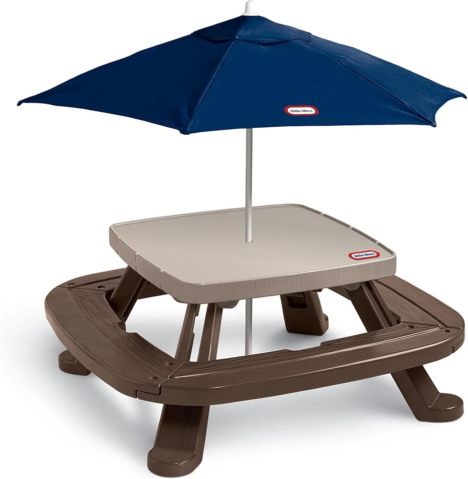 Little Tikes Fold 'n Store Picnic Table with Market Umbrella, Brown (632433M) - Image 2 of 4