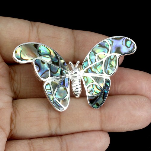 Summer 925 Silver Pendant Mother Of Pearl 11x7mm Butterfly Gemstone Jewelry - Picture 2 of 10