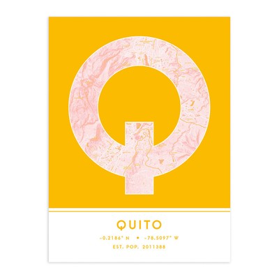 Quito Ecuador Stadtplan Typografie ungerahmter Wandkunstdruck 12 x 16 Zoll