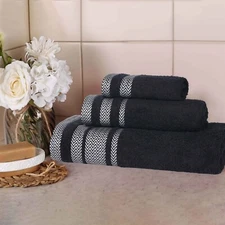 Hays Cotton Medium Weight 3 Piece Dobby Border Assorted Solid Towel Set