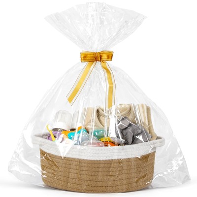 LANDNEOO Small Woven Basket with Gift Bags and Ribbons, Empty Decorative Gift