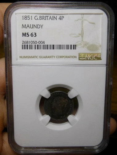 GREAT BRITAIN 1851 FOUR PENCE 4P MAUNDY NGC MS63