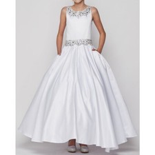 WHITE Size 14 Satin Long Girl Dress Bridesmaid Gown Dance Party Formal Pageant