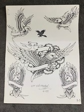 Vintage Wm INKEE BLANCHARD 1994 Tattoo Flash Sheet I-3  Eagles