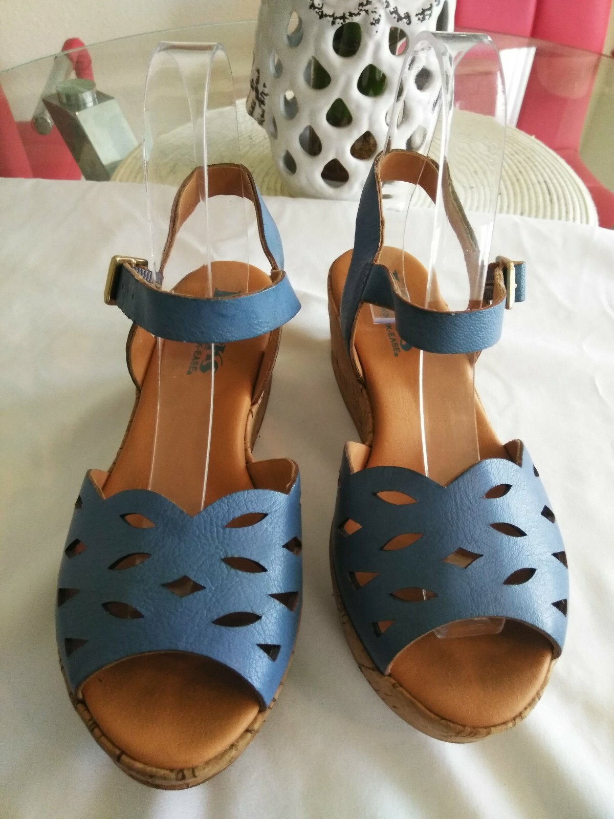 Korks By Korkease Light Pastel Blue Leather Wedge Sandals Sz 36.5, 6 eBay