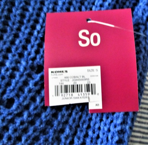 "So" BLUE LONG SLEEVE KNIT PULLOVER SWEATER. SIZE: JUNIOR SMALL. NWT - Picture 4 of 4